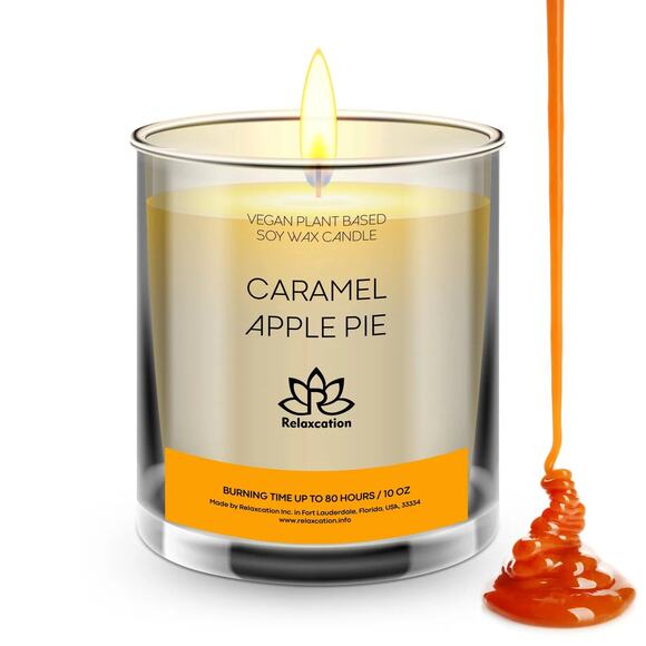 CARAMEL APPLE PIE Soy Wax Candle in Glass Jar (10 oz) - Picture 1 of 6